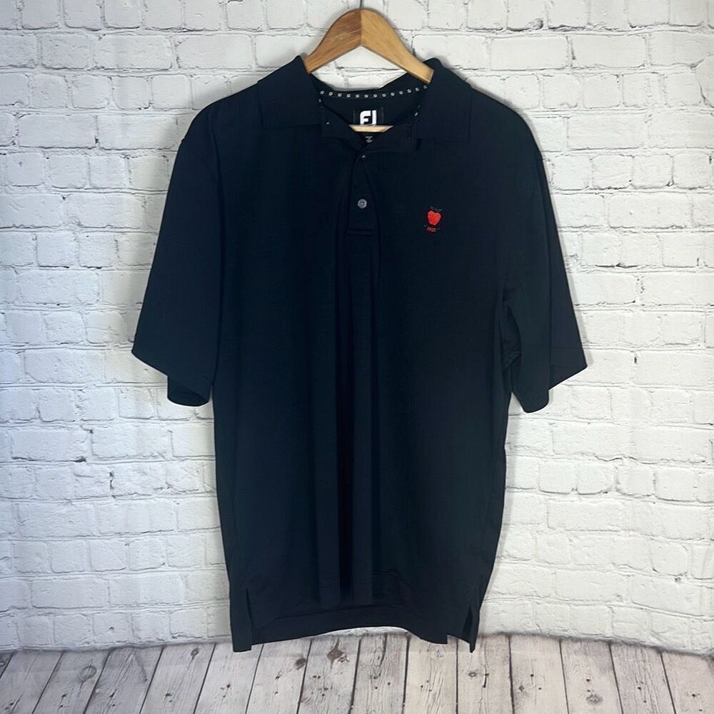 FootJoy Mens Black Short‎ Sleeve Black Golf Polo Shirt size L Embroidered Apple